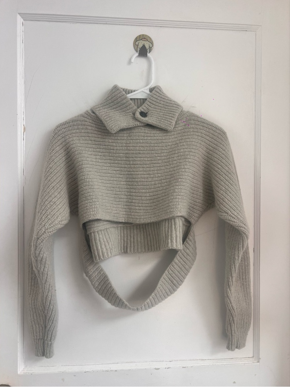 Tom Scott 100% lambswool deconstructed open knit bolero grey wrap sweater RARE M